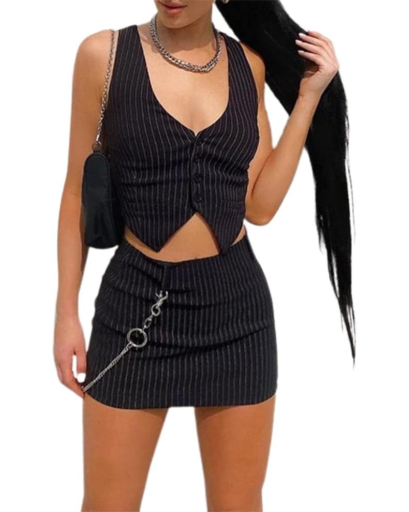 2 Piece Skirt Sets For Women Sexy Camisole And Drawstring Bodycon Mini Skirt Set Spaghetti Strap Dress Streetwear 3-black $12...