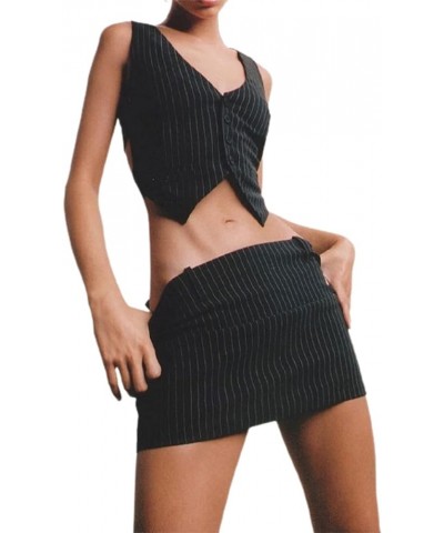 2 Piece Skirt Sets For Women Sexy Camisole And Drawstring Bodycon Mini Skirt Set Spaghetti Strap Dress Streetwear 3-black $12...