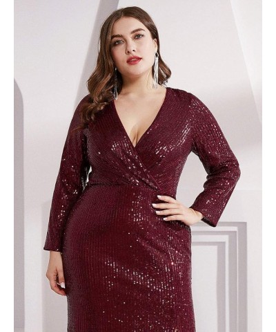 Women's Plus Size Long Sleeve Slit Sequin Maxi Evening Dresses 0824-PZUSA Burgundy $32.80 Dresses