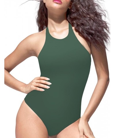 Women’s Sexy Halter Neck Sleeveless Bodysuit Open Back Buttery Soft Tank Tops Army Green $12.50 Lingerie