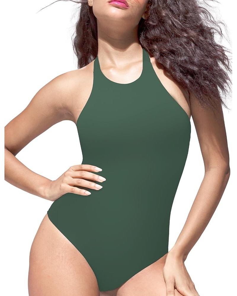 Women’s Sexy Halter Neck Sleeveless Bodysuit Open Back Buttery Soft Tank Tops Army Green $12.50 Lingerie