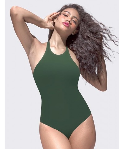 Women’s Sexy Halter Neck Sleeveless Bodysuit Open Back Buttery Soft Tank Tops Army Green $12.50 Lingerie