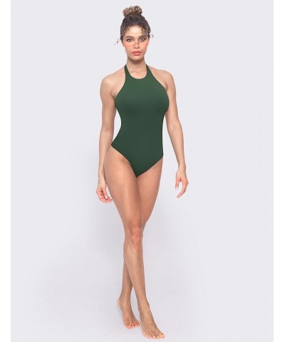 Women’s Sexy Halter Neck Sleeveless Bodysuit Open Back Buttery Soft Tank Tops Army Green $12.50 Lingerie