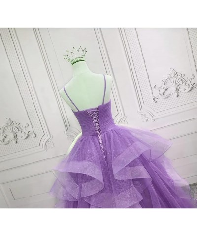 Glitter Tulle Prom Dresses 2024 Spaghetti Straps Ball Gown for Women Long Homecoming Dresses for Teens Emerald Green $43.70 D...