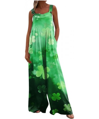 Wide Leg Jumpsuit for Women St. Patrick's Day Irish Shamrock Printed Romper Sleeveless Adjustable Straps Baggy Overalls 37lig...