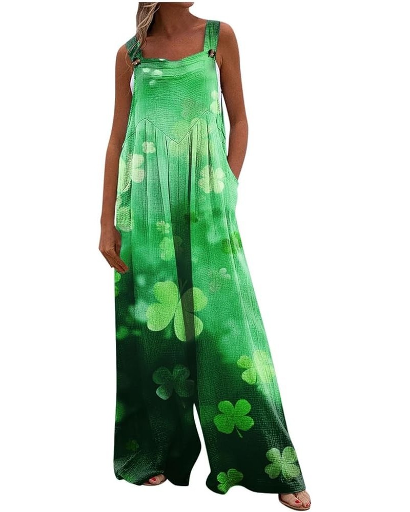 Wide Leg Jumpsuit for Women St. Patrick's Day Irish Shamrock Printed Romper Sleeveless Adjustable Straps Baggy Overalls 37lig...