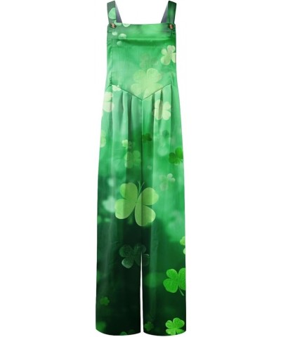 Wide Leg Jumpsuit for Women St. Patrick's Day Irish Shamrock Printed Romper Sleeveless Adjustable Straps Baggy Overalls 37lig...