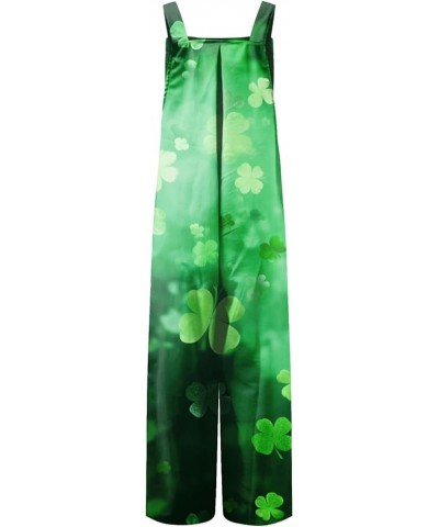 Wide Leg Jumpsuit for Women St. Patrick's Day Irish Shamrock Printed Romper Sleeveless Adjustable Straps Baggy Overalls 37lig...