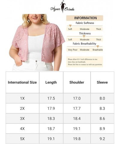 Plus Size Bolero Shrugs for Women Open Front Short Sleeve Crochet Lace Cropped Cardigans Pink $13.92 Sweaters