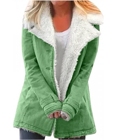 Winter Coat for Women 2023 Sherpa Lined Denim Coat Button Down Long Sleeve Lapel Collar Jacket Outerwear with Pockets Green $...