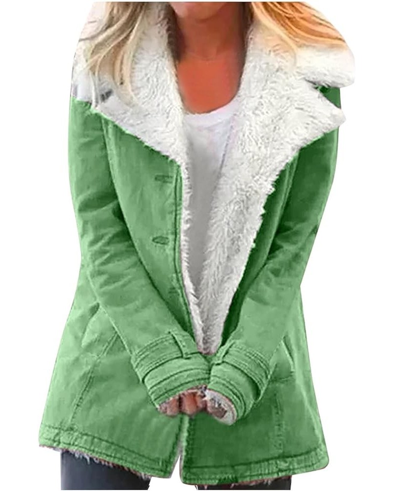 Winter Coat for Women 2023 Sherpa Lined Denim Coat Button Down Long Sleeve Lapel Collar Jacket Outerwear with Pockets Green $...