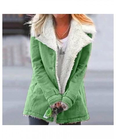 Winter Coat for Women 2023 Sherpa Lined Denim Coat Button Down Long Sleeve Lapel Collar Jacket Outerwear with Pockets Green $...