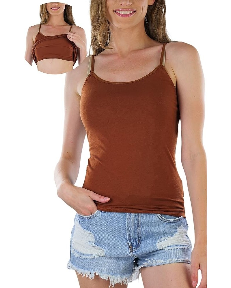 Women's Adjustable Spaghetti Strap Cropped Cami with Shelf Bra Truffle Brown $8.61 Tanks