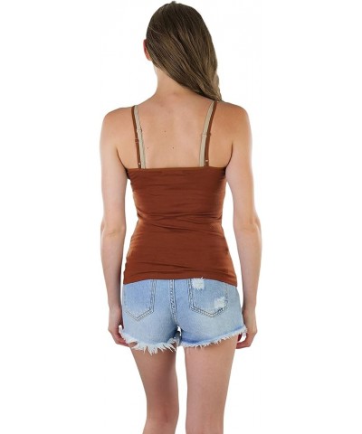 Women's Adjustable Spaghetti Strap Cropped Cami with Shelf Bra Truffle Brown $8.61 Tanks