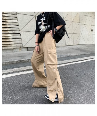 Unisex Baggy Gothic Cargo Pants for Women Girls Side Slit Y2K Alt Scene Emo Harajuku Streetwear Grunge Hip-hop Techwear Khaki...