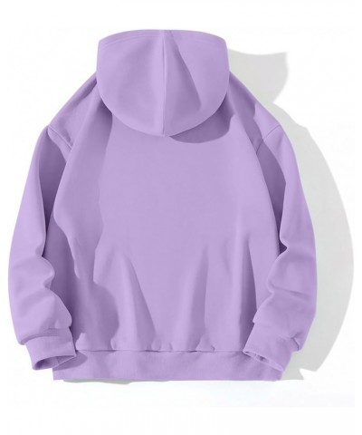 Sweater Women Cute Hooded Pocket Sweater With Drawstring Plus Size Sweater Oversized Plus Size Coats Blouses Purple $10.55 Sw...