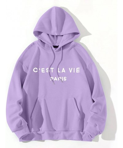 Sweater Women Cute Hooded Pocket Sweater With Drawstring Plus Size Sweater Oversized Plus Size Coats Blouses Purple $10.55 Sw...