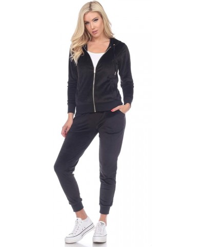 Women's 2-Piece Velour Tracksuit Jogger Outfit Activewear Set Black $25.90 Activewear