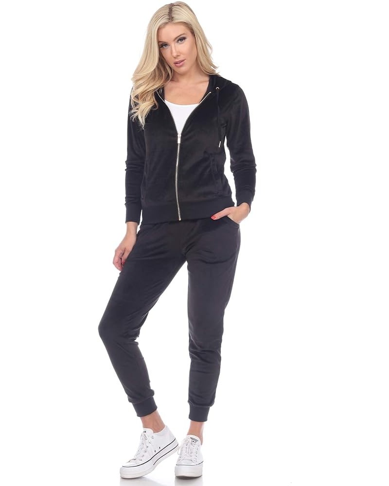 Women's 2-Piece Velour Tracksuit Jogger Outfit Activewear Set Black $25.90 Activewear