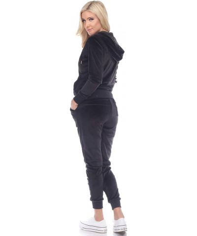 Women's 2-Piece Velour Tracksuit Jogger Outfit Activewear Set Black $25.90 Activewear