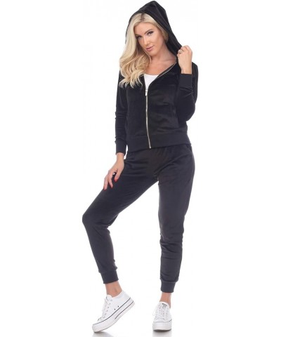 Women's 2-Piece Velour Tracksuit Jogger Outfit Activewear Set Black $25.90 Activewear