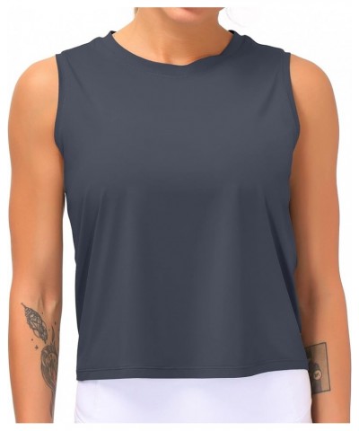 Women Sleeveless Yoga Tops Workout Cool T-Shirt Running Short Tank Crop Tops Charcoal Gray $10.11 Activewear