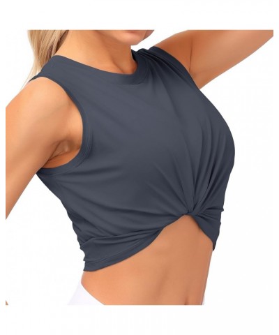 Women Sleeveless Yoga Tops Workout Cool T-Shirt Running Short Tank Crop Tops Charcoal Gray $10.11 Activewear