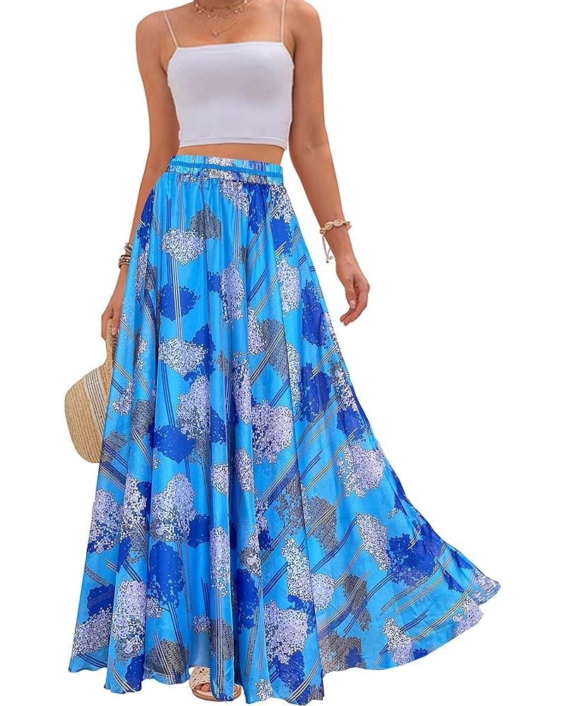 Women Full/Ankle Length Blending Maxi Chiffon Long Skirt Beach Skirt A-blue $17.60 Skirts