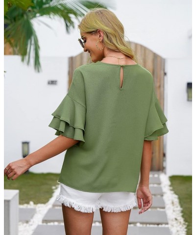 Women's Casual 3/4 Tiered Bell Sleeve Crewneck Loose Tops Blouses Shirt A1 Calliste Green $15.80 Blouses