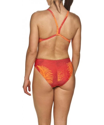 Women's Standard Print Challenge Back One Piece Swimsuit Palm Forest Red/Orange $22.12 Swimsuits