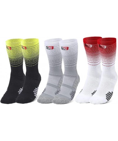 Athletic Socks, [3 Pairs] Sports Crew Cushion Socks for Men's Women's Youth Boys Girls Thicken Thermal Ski Socks Grey /Yellow...