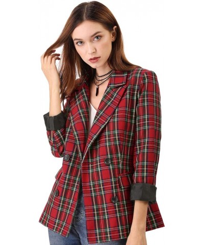 Women's Notched Lapel Double Breasted Work Formal Blazer Jacket Red Green $26.88 Blazers