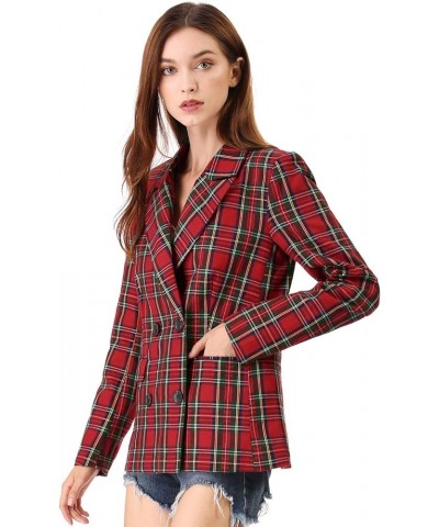 Women's Notched Lapel Double Breasted Work Formal Blazer Jacket Red Green $26.88 Blazers