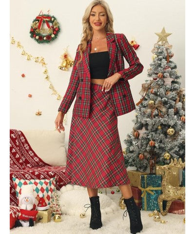 Women's Notched Lapel Double Breasted Work Formal Blazer Jacket Red Green $26.88 Blazers