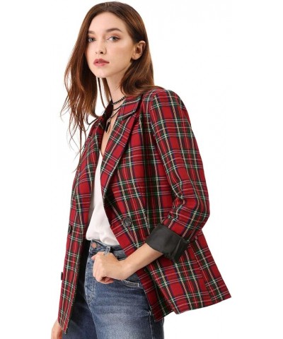 Women's Notched Lapel Double Breasted Work Formal Blazer Jacket Red Green $26.88 Blazers