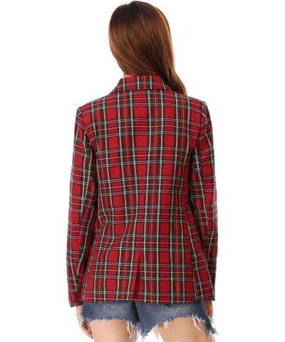 Women's Notched Lapel Double Breasted Work Formal Blazer Jacket Red Green $26.88 Blazers