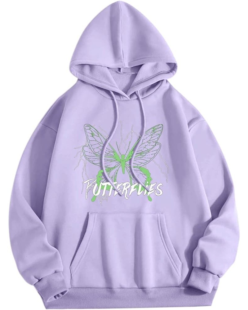 Womens Autumn Cold Weather Hoodie with Pocket Long Sleeve Maternity Loose Nursing Butterfly Hooded Sweatshirt Purple - Butter...