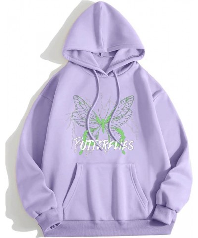 Womens Autumn Cold Weather Hoodie with Pocket Long Sleeve Maternity Loose Nursing Butterfly Hooded Sweatshirt Purple - Butter...