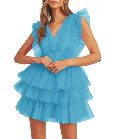 Tiered Tulle Homecoming Dresses for Teens Puffy Ruffles Short Prom Dresses A-Line Cocktail Party Club Growns Blue $25.52 Dresses