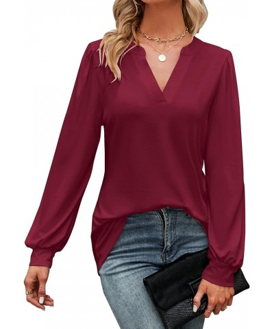 Womens Work Blouse Dressy Business Casual Tops Long Lantern Sleeve V Neck Office Fall Shirt Long Sleeve Red $11.75 Blouses