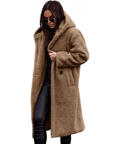 Women's Faux Fur Hoodie Fuzzy Coats Button Down Open Front Long Cardigan Winter Warm Teddy Jacket Outerwear with Pockets Came...