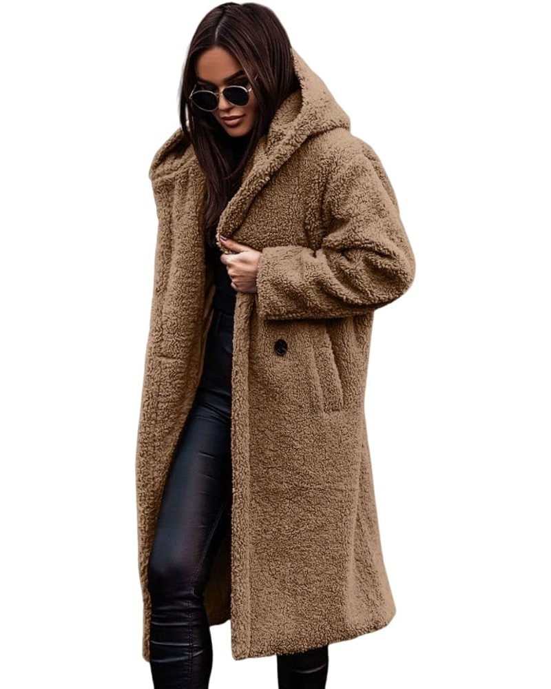 Women's Faux Fur Hoodie Fuzzy Coats Button Down Open Front Long Cardigan Winter Warm Teddy Jacket Outerwear with Pockets Came...