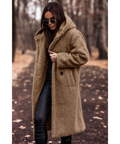 Women's Faux Fur Hoodie Fuzzy Coats Button Down Open Front Long Cardigan Winter Warm Teddy Jacket Outerwear with Pockets Came...