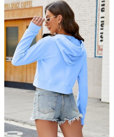 Women's Zip Up Hoodies Cropped Casual Pocketed Cardigan Jacket Drawstring Hooded Sweatshirts Light Blue $14.20 Hoodies & Swea...