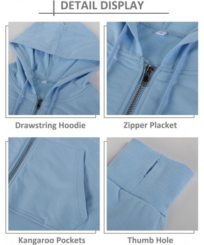 Women's Zip Up Hoodies Cropped Casual Pocketed Cardigan Jacket Drawstring Hooded Sweatshirts Light Blue $14.20 Hoodies & Swea...