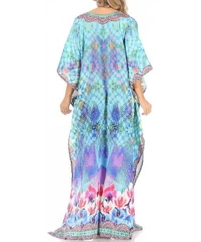 Anahi Flowy Design V Neck Long Caftan Dress/Cover Up with Rhinestone Wt39-turq $29.40 Swimsuits