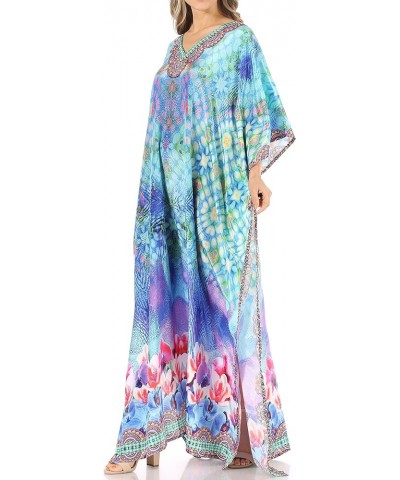 Anahi Flowy Design V Neck Long Caftan Dress/Cover Up with Rhinestone Wt39-turq $29.40 Swimsuits