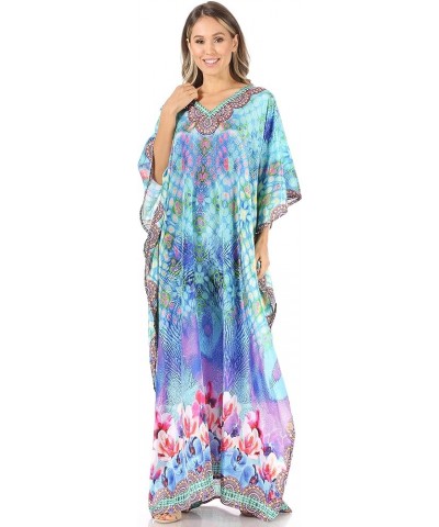 Anahi Flowy Design V Neck Long Caftan Dress/Cover Up with Rhinestone Wt39-turq $29.40 Swimsuits