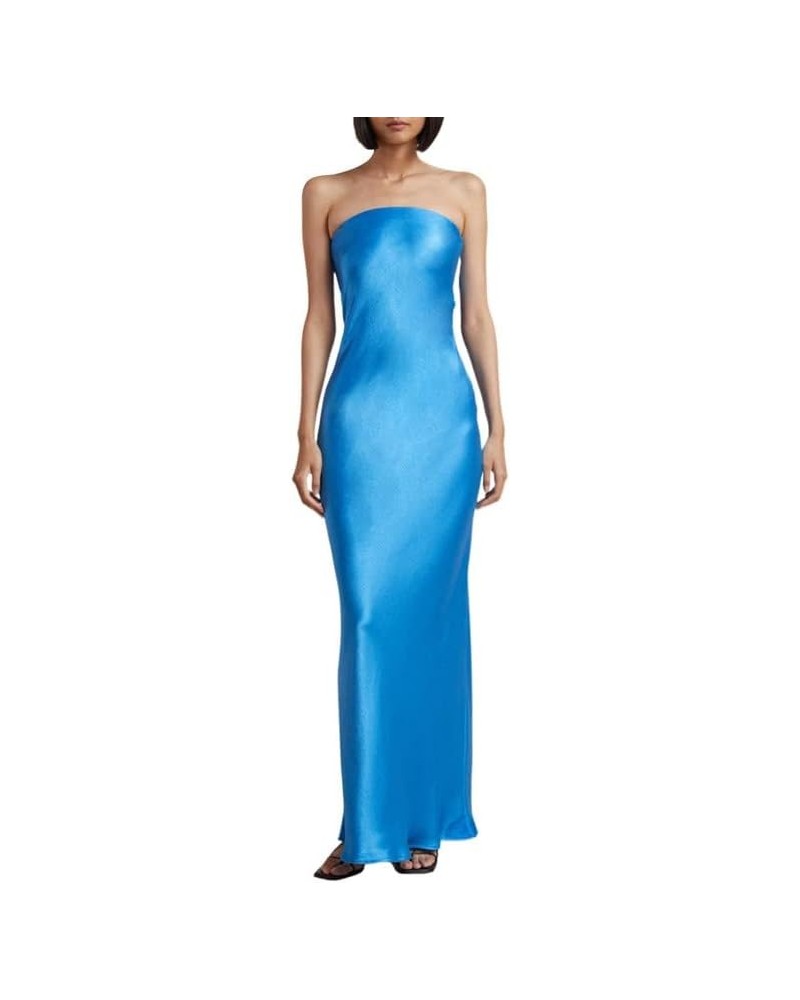 Women's Off Shoulder Satin Maxi Dress Elegant Strapless Split Bodycon Long Dresses Backless Evening Party Dress Bule $10.03 D...