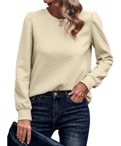 Women's Puff Long Sleeve Round Neck Solid Pullovers Sweatshirt Twist Texture Loose Tunic Casual Blouse Tops Apricot $16.65 Ho...